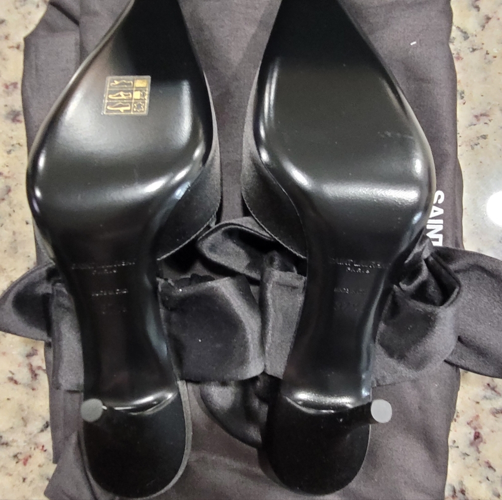 Saint Laurent Black Killer 90 On Pump Satin Ysl Shoe Size 37.5 - Picture 6 of 11